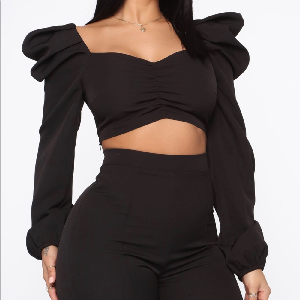 TWO PIECE FRONT RUCHING PANTS SUIT - Picture 4 of 10